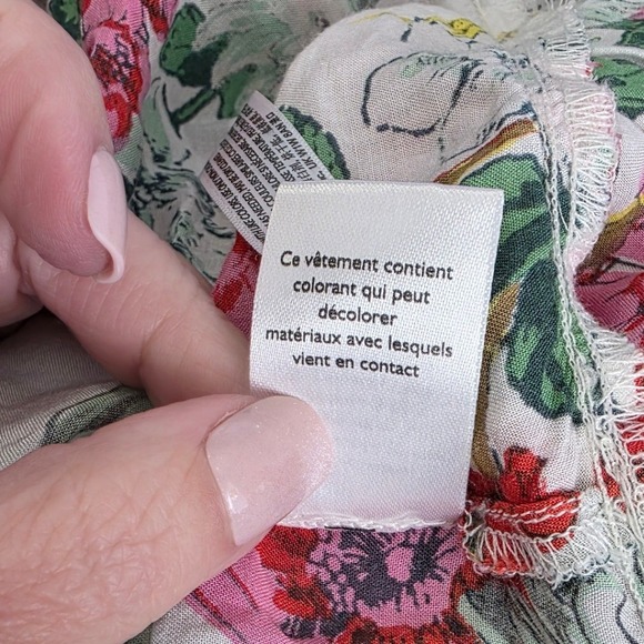 Anthropologie Women Sz L Floral Bird Print Slip Dress White Pink Green Whimsy - Picture 9 of 10